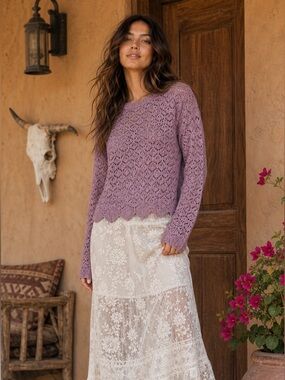 314 • Crochet Crewneck Sweater in Dusty Rose